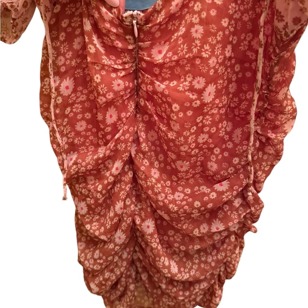 Free People Elegant Backless Floral Dress Puffy Sleeves Size Medium - Picture 4 of 8